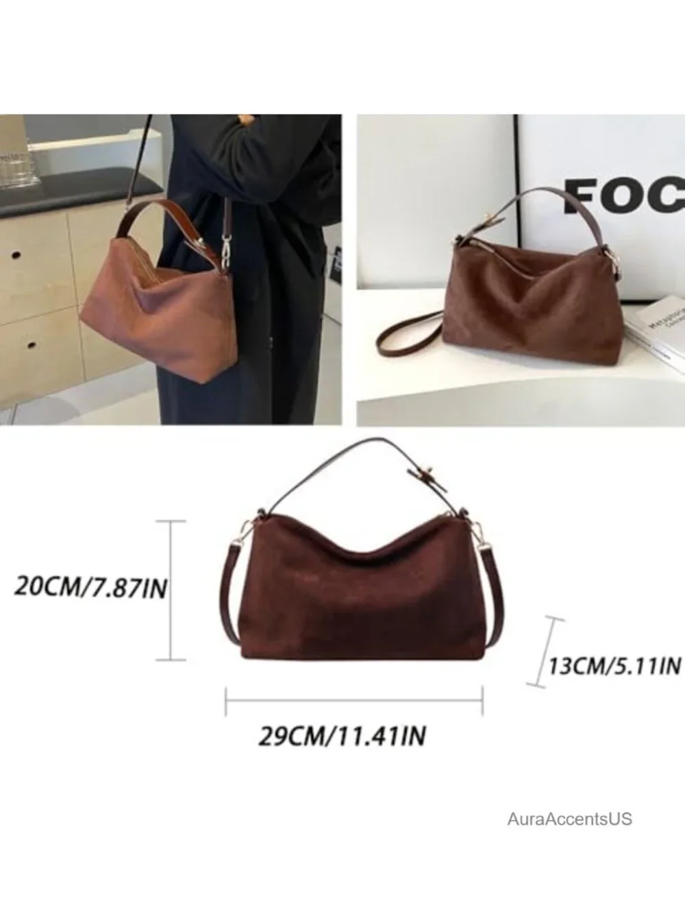 Women's Faux Suede Hobo Bag With Adjustable Strap
